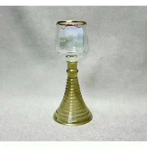 Vintage Heidelberg Skyline Souvenir Roemer Shot Glass Roman Glass Beehive Stem - Picture 3 of 6